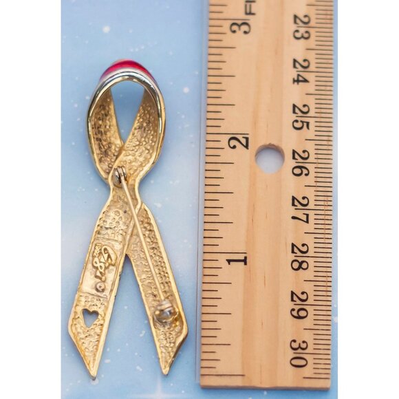 Vintage Red Love Ribbon Brooch | GIGI 1992 | J23 - Picture 3 of 3